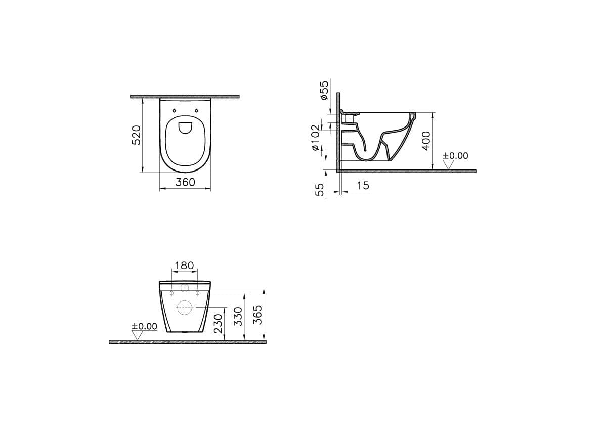 VitrA S50 spülrandlos Wand-WC Tiefspüler mit VitrAflush 2.0 & Hygiene Beschichtung