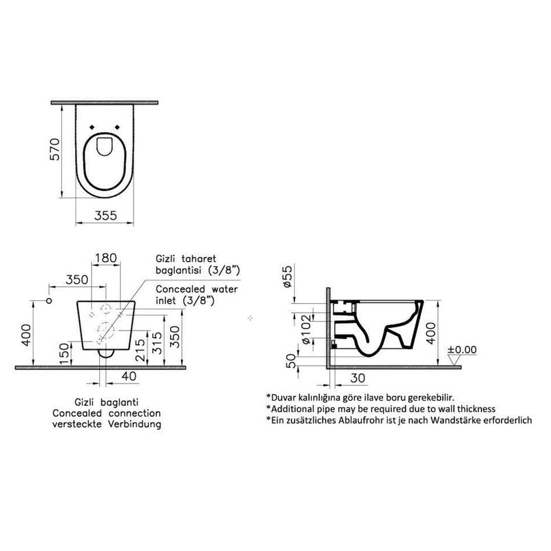 VitrA Options Nest Wand-WC VitrA Flush 2.0, mit Bidetfunktion Weiß mit VitrA Clean VitrA