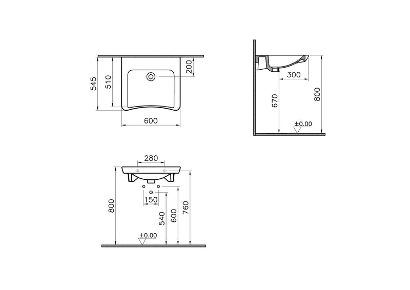 VitrA Conforma Waschtisch 60 cm barrierefrei Weiß Hochglanz mit VitrA Clean VitrA