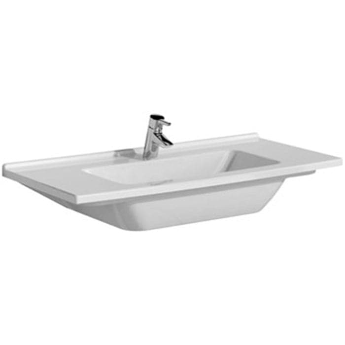 VitrA S50 Etagenwaschbecken 120x47 cm mit Einhandmischer-Loch, Überlaufloch, Weiß