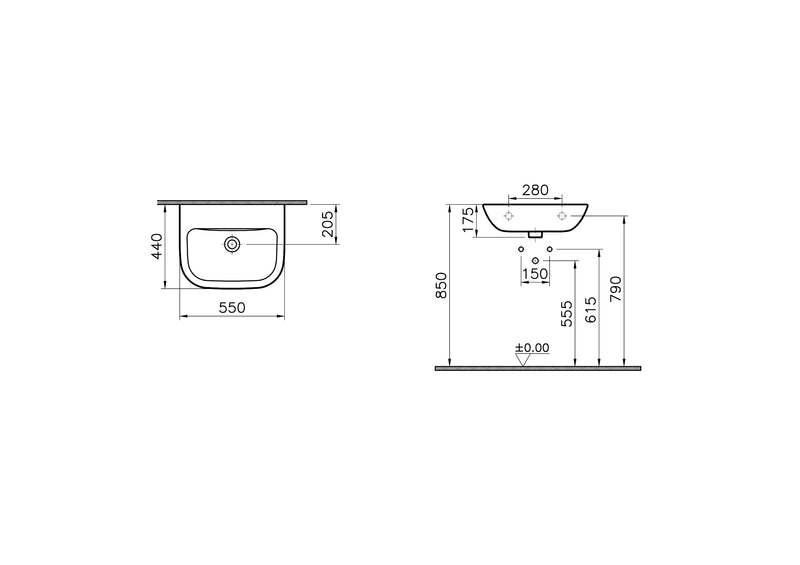 VitrA S20 Waschtisch 55 cm Weiß Hochglanz VitrA