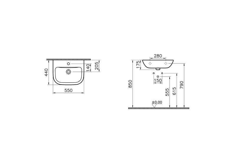 VitrA S20 Waschtisch 55 cm Weiß Hochglanz VitrA