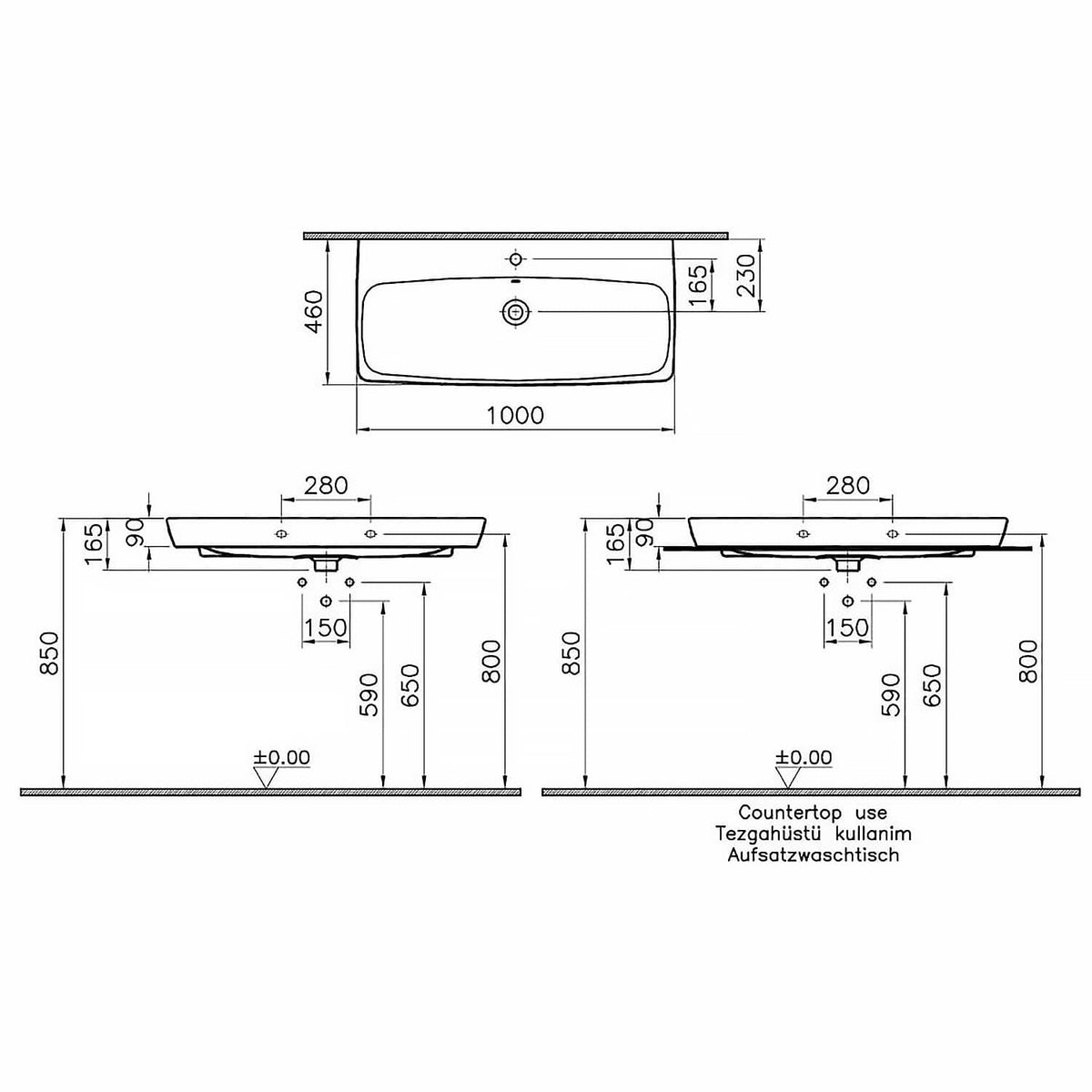 VitrA Metropole Aufsatzwaschtisch 100 cm Weiß Hochglanz VitrA