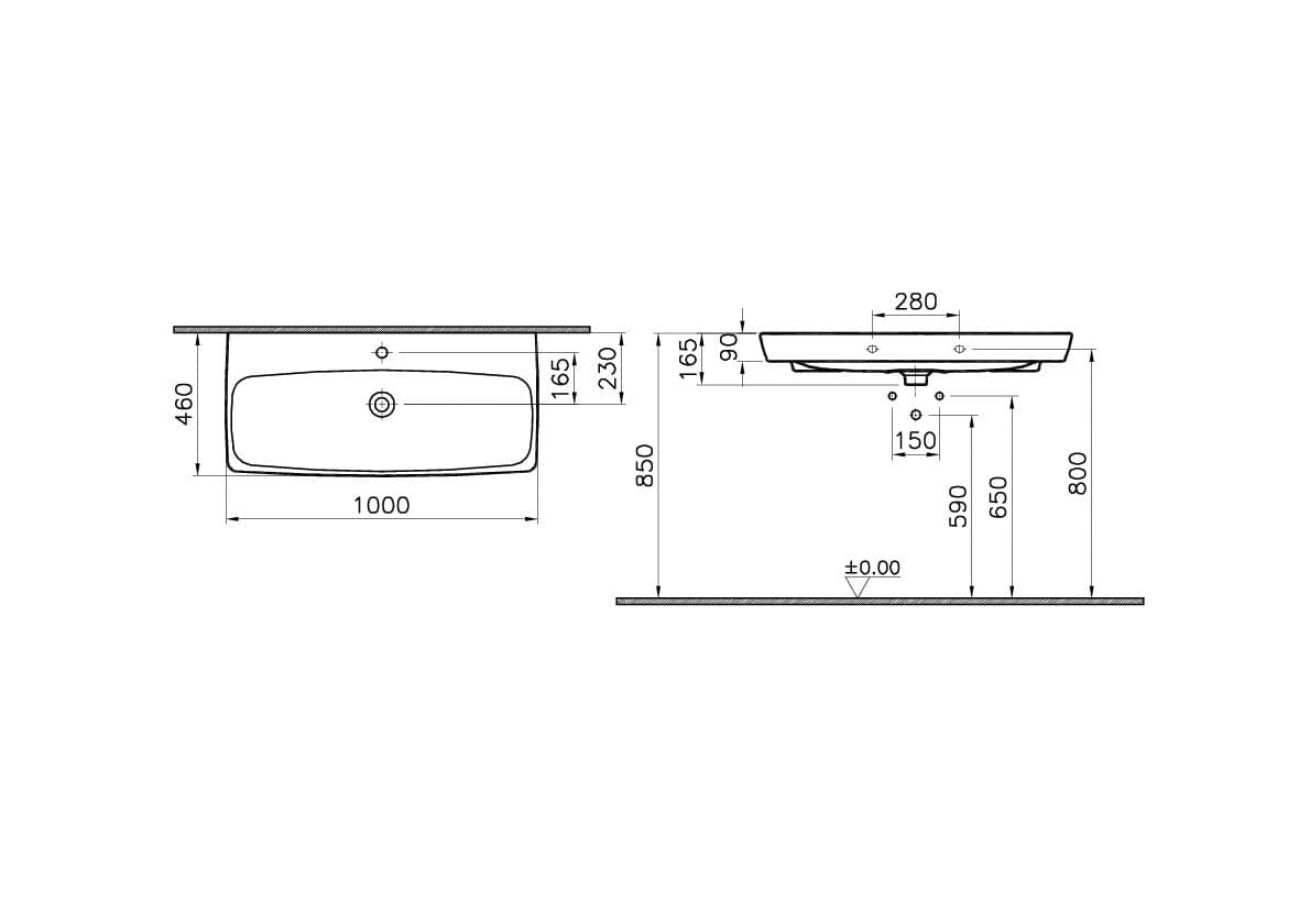 VitrA Metropole Aufsatzwaschtisch 100 cm Weiß Hochglanz VitrA