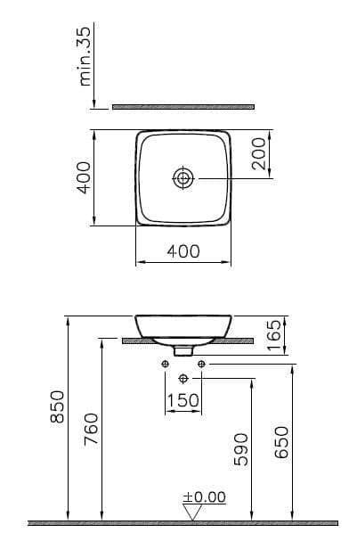 VitrA Metropole Aufsatzwaschtisch quadratisch 40 cm Weiß Hochglanz VitrA