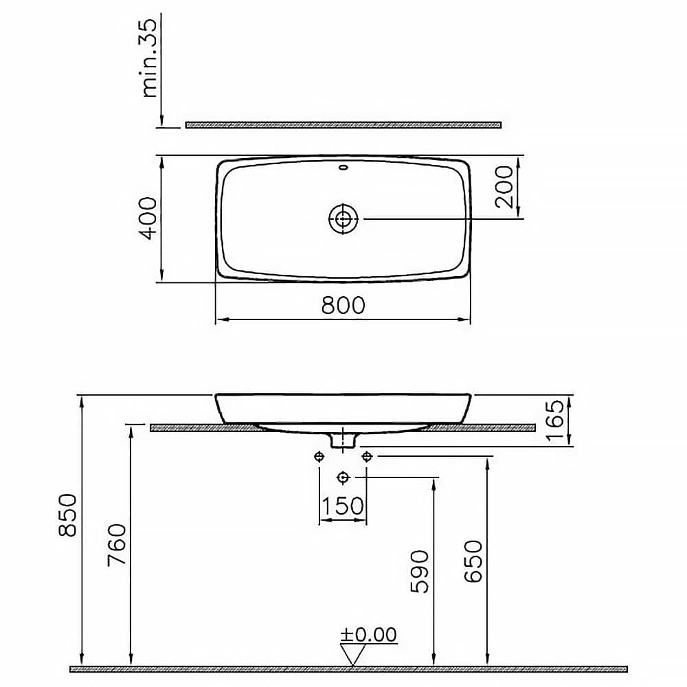 VitrA Metropole Aufsatzwaschtisch 80 cm Weiß Hochglanz VitrA