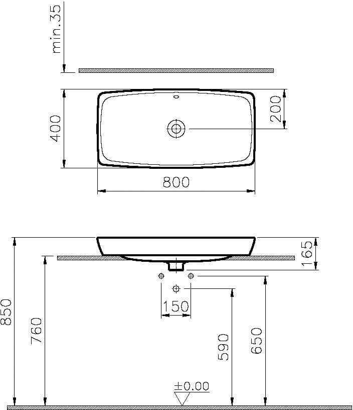 VitrA Metropole Aufsatzwaschtisch 80 cm Weiß Hochglanz VitrA