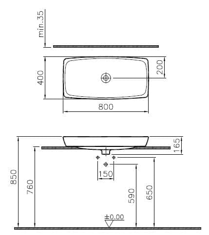 VitrA Metropole Aufsatzwaschtisch 80 cm Weiß Hochglanz mit VitrA Clean VitrA