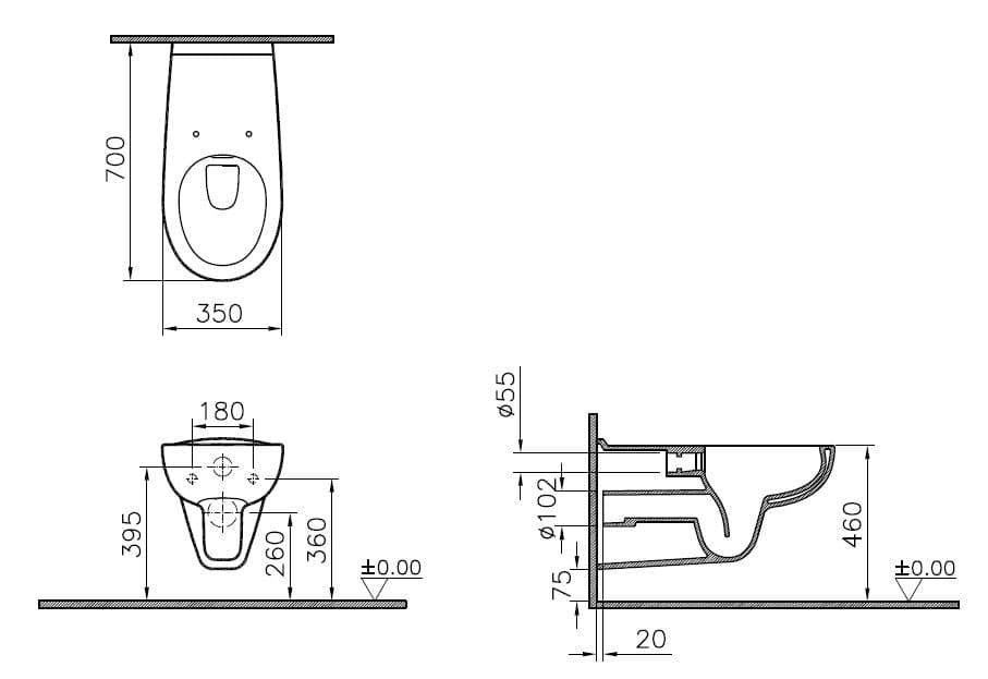 VitrA Conforma Wand-WC VitrAflush 2.0 Weiß Hochglanz VitrA