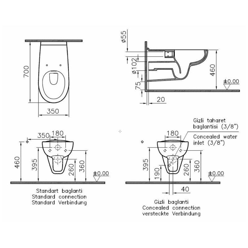 VitrA Conforma Wand-WC VitrAflush mit Bidetfunktion Weiß Hochglanz mit VitrA Clean VitrA