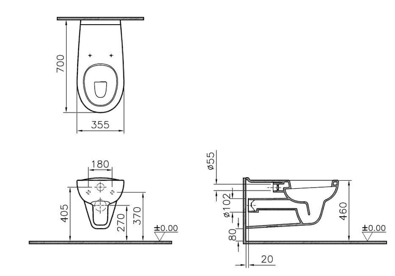 VitrA Conforma Wand-WC Flachspüler 70 cm Weiß Hochglanz mit VitrA Clean VitrA