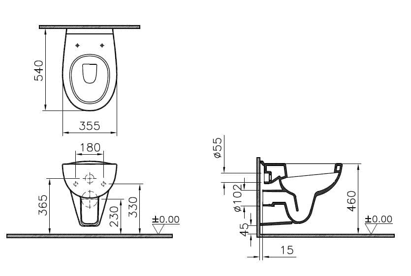 VitrA Conforma Wand-WC Tiefpüler +6 cm Weiß Hochglanz mit Oberflächenveredlung VitrA Clean VitrA