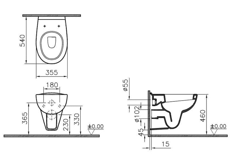 VitrA Conforma Wand-WC Tiefpüler +6 cm Weiß Hochglanz mit Oberflächenveredlung VitrA Clean VitrA