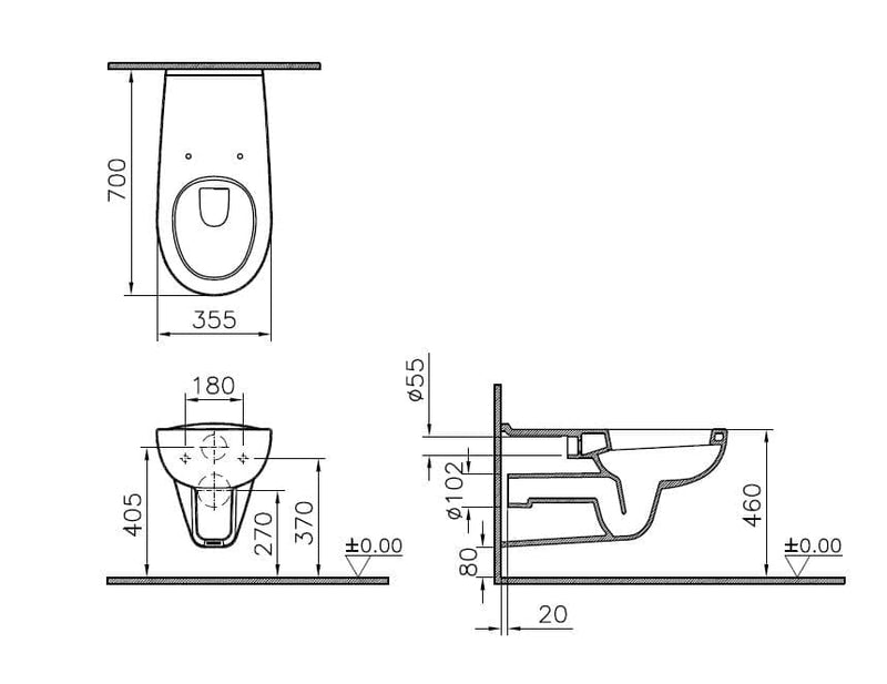 VitrA Conforma Wand-WC Tiefpüler 70 cm Weiß Hochglanz mit VitrA Clean VitrA