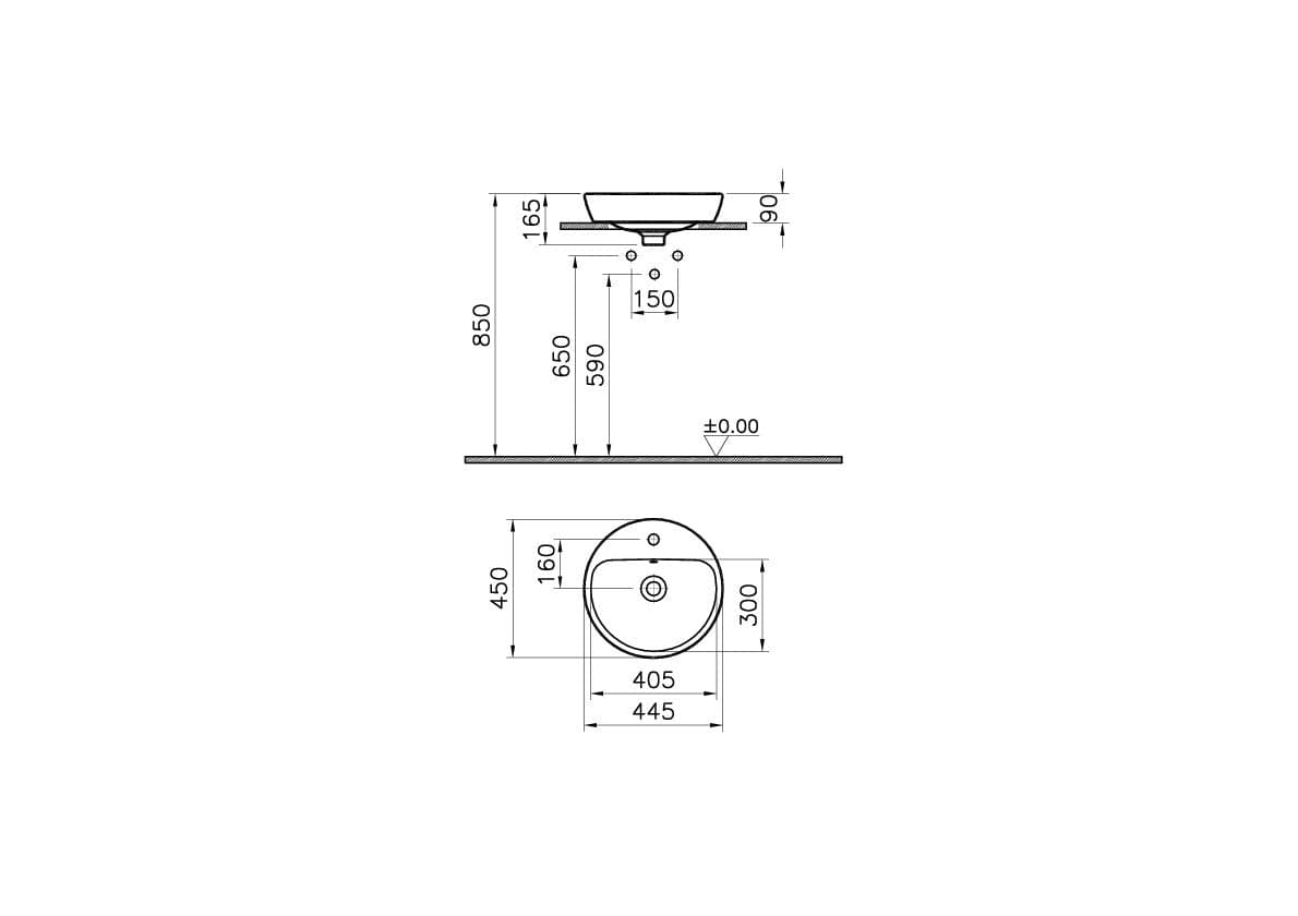 VitrA Metropole Aufsatzwaschtisch rund Durchmesser 45 cm Weiß Hochglanz mit VitrA Clean VitrA