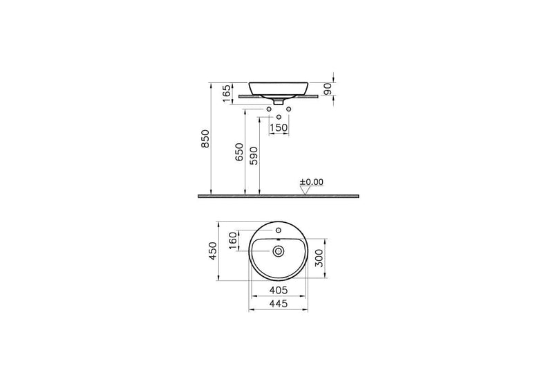 VitrA Metropole Aufsatzwaschtisch rund Durchmesser 45 cm Weiß Hochglanz mit VitrA Clean VitrA