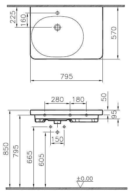 VitrA Conforma Waschtisch 80 cm Weiß Hochglanz mit VitrA Clean VitrA