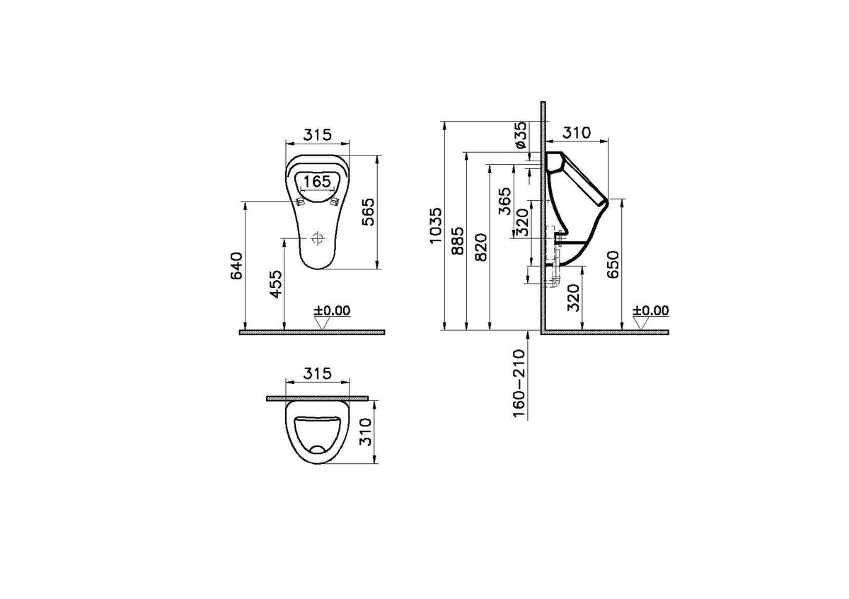 VitrA Arkitekt Urinal Zulauf von hinten Abgang universal  Weiß Hochglanz VitrA