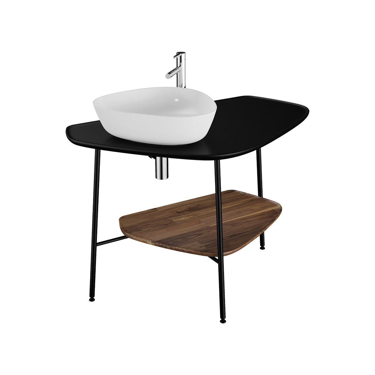 VitrA Plural Konsole 100 cm 1 Ausschnitt links für Aufsatzschale Schwarz Matt