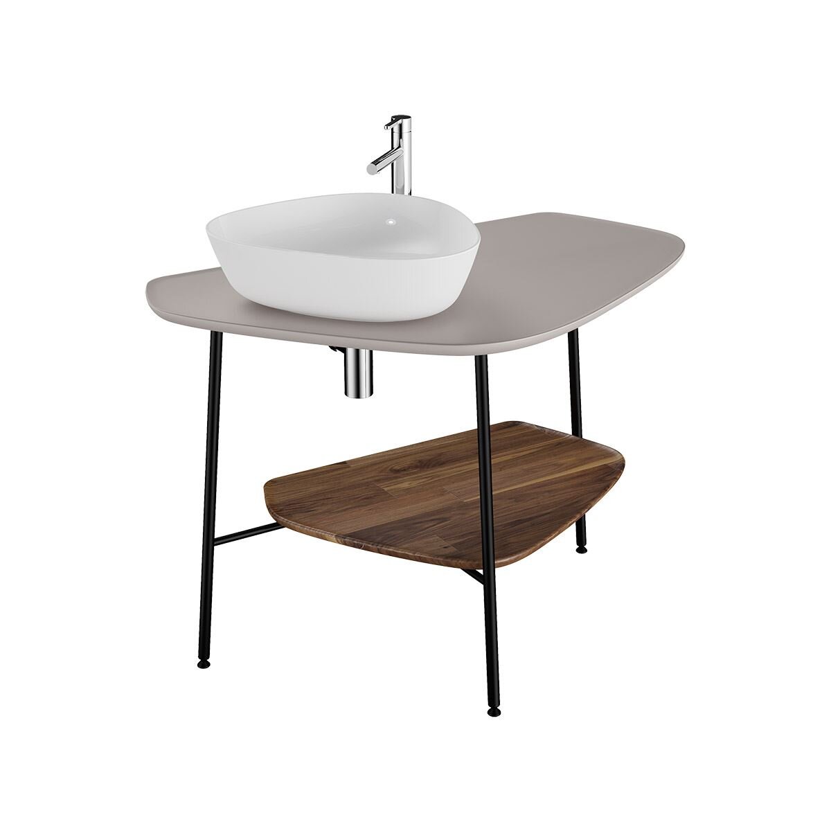 VitrA Plural Konsole 100 cm 1 Ausschnitt links für Aufsatzschale Taupe Matt