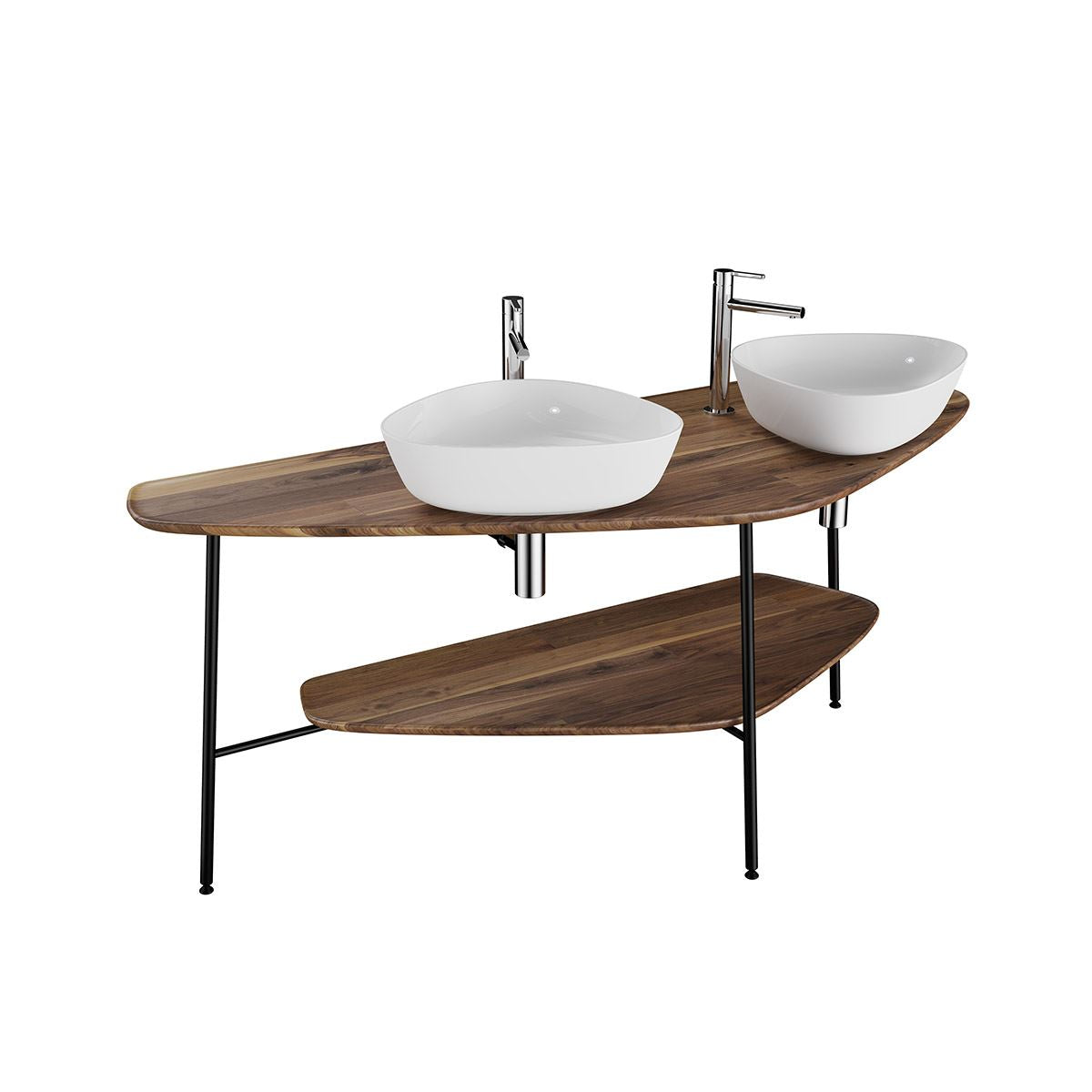 VitrA Plural Konsole 162 cm 2 Ausschnitte für Aufsatzschalen Nussbaum