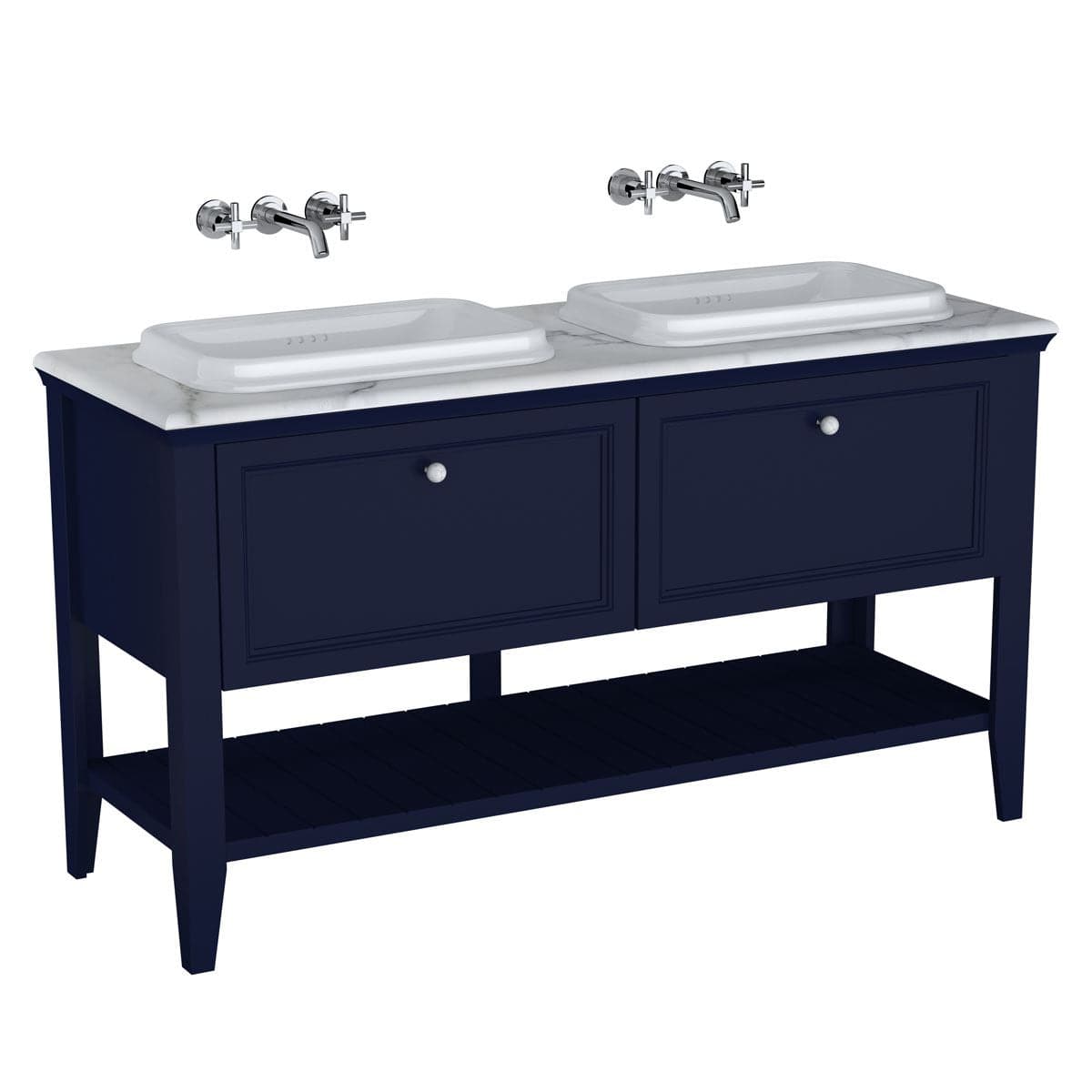 VitrA Valarte Set 150 cm 2 Einbauwaschtische + Waschtischunterschrank 2 Laden Stahlblau (Lack)