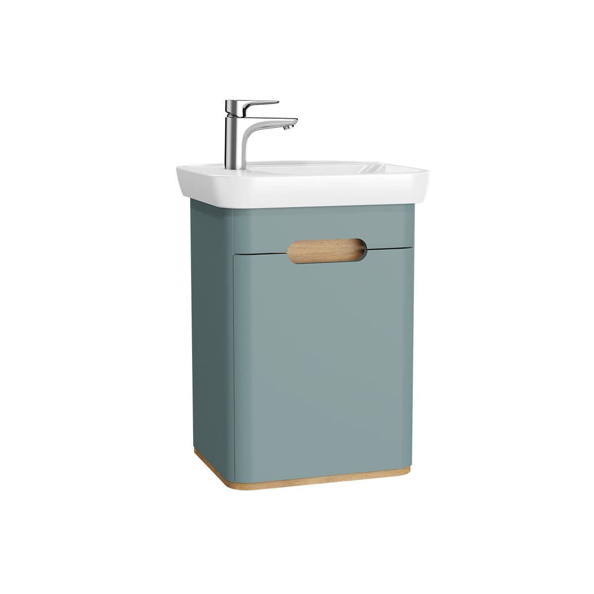 VitrA Sento Set 50 cm Handwaschbecken + Unterschrank 1 Tür Türanschlag links Fjordgrün Matt