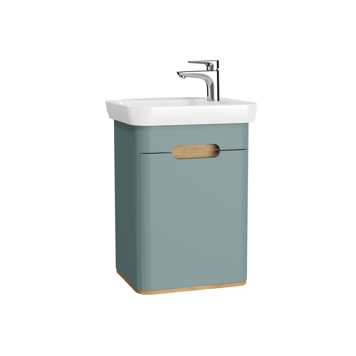 VitrA Sento Set 50 cm Handwaschbecken + Unterschrank 1 Tür Türanschlag rechts Fjordgrün Matt