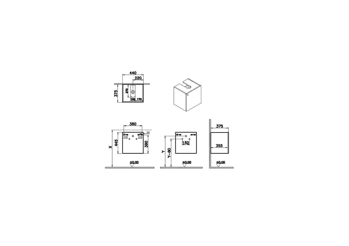 VitrA ArchiPlan Waschtischunterschrank Compact 44 x 38 cm 1 Tür Türanschlag rechts Siphonausschnitt mittig Schwarz Matt VitrA