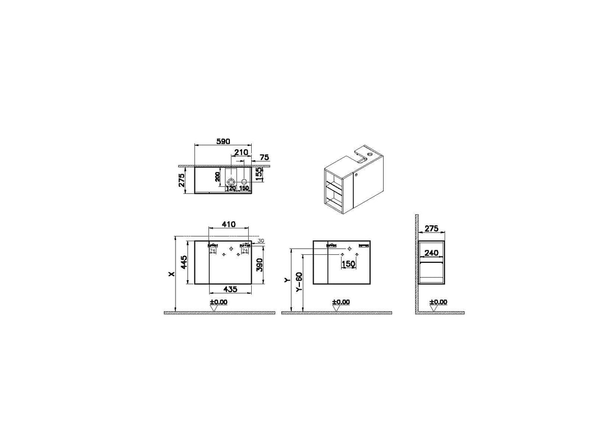 VitrA ArchiPlan Waschtischunterschrank Compact mit Regal 59 x 28 cm 1 Tür Türanschlag rechts Siphonausschnitt rechts Taupe Matt VitrA