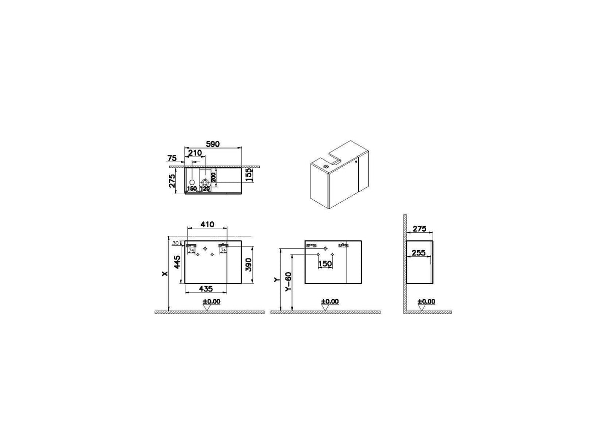 VitrA ArchiPlan Waschtischunterschrank Compact mit Regal 59 x 28 cm 1 Tür Türanschlag links Siphonausschnitt links Schwarz Matt VitrA