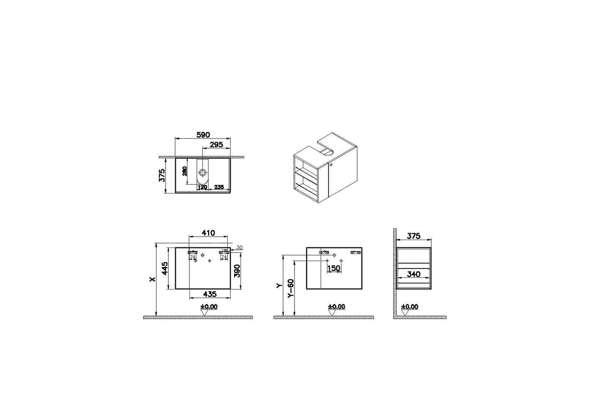 VitrA ArchiPlan Waschtischunterschrank Compact mit Regal 59 x 38 cm 1 Tür Türanschlag rechts Siphonausschnitt mittig Schwarz Matt VitrA