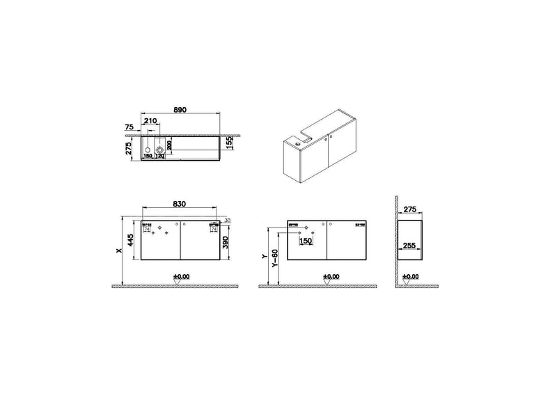 VitrA ArchiPlan Waschtischunterschrank Compact 89 x 28 cm 2 Türen Siphonausschnitt links Weiß Matt VitrA