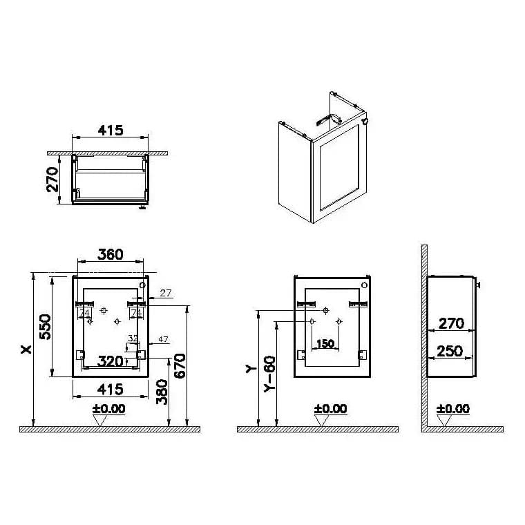 VitrA Root Classic Waschtischunterschrank Compact, 41,5 x 27 x 55 cm (BxTxH), Weiß Matt, 1 Tür, Türanschlag links VitrA