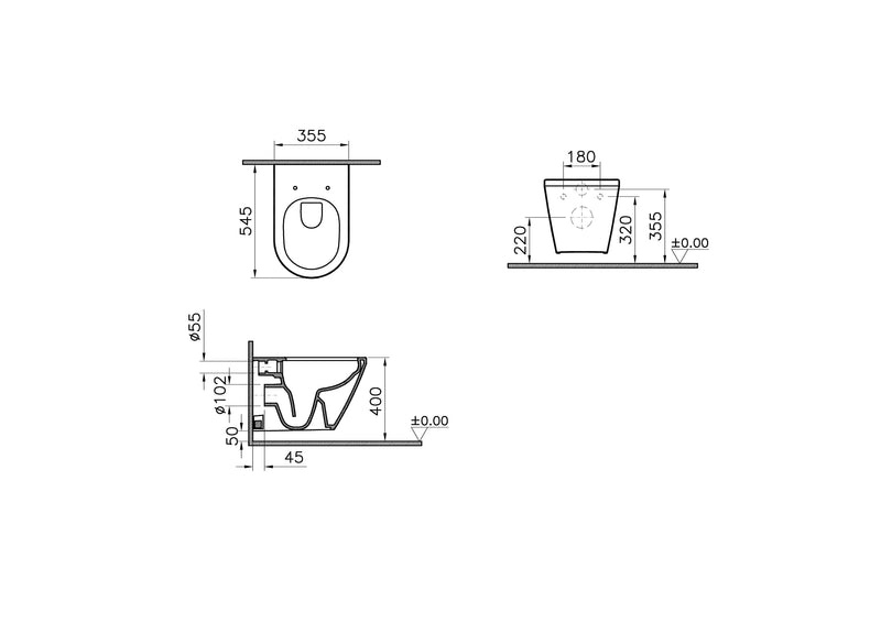 VitrA Integra Wand-WC VitrA Flush 2.0 Weiß Hochglanz VitrA