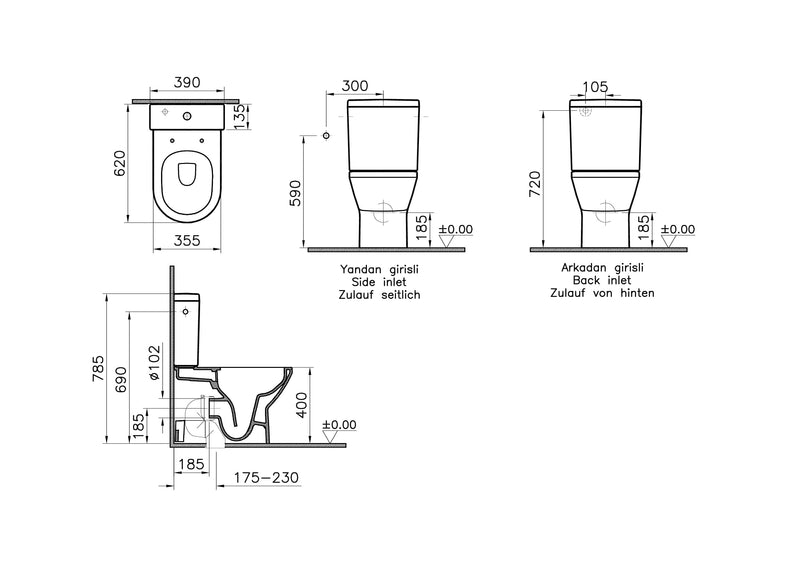 VitrA Integra Stand-WC-Kombination VitrA Flush 2.0 Weiß Hochglanz VitrA