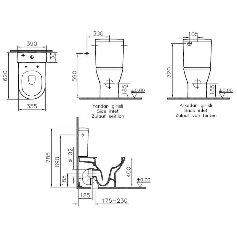 VitrA Integra Stand-WC-Kombination VitrA Flush 2.0 Weiß Hochglanz mit VitrA Clean VitrA