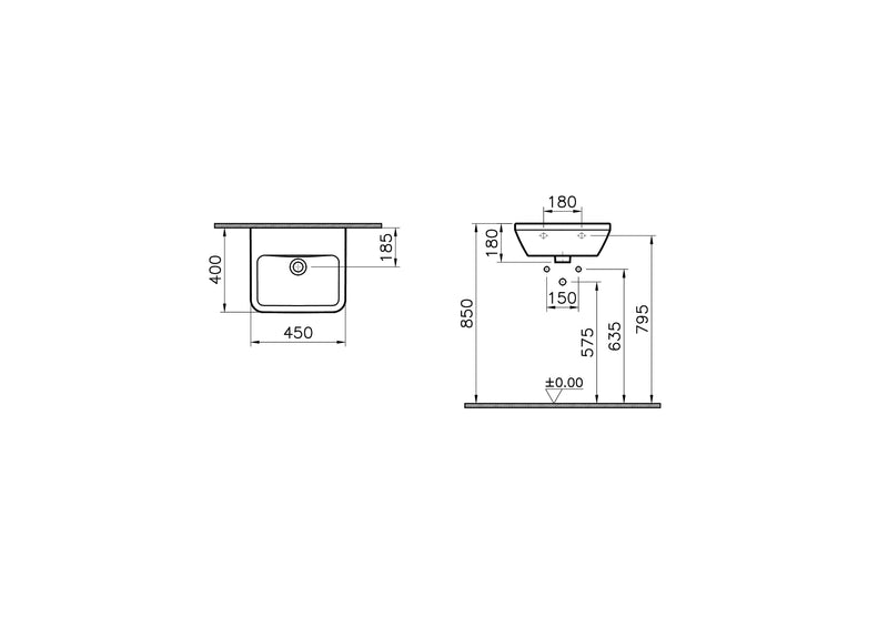 VitrA Integra Handwaschbecken 45 cm eckig Weiß Hochglanz VitrA