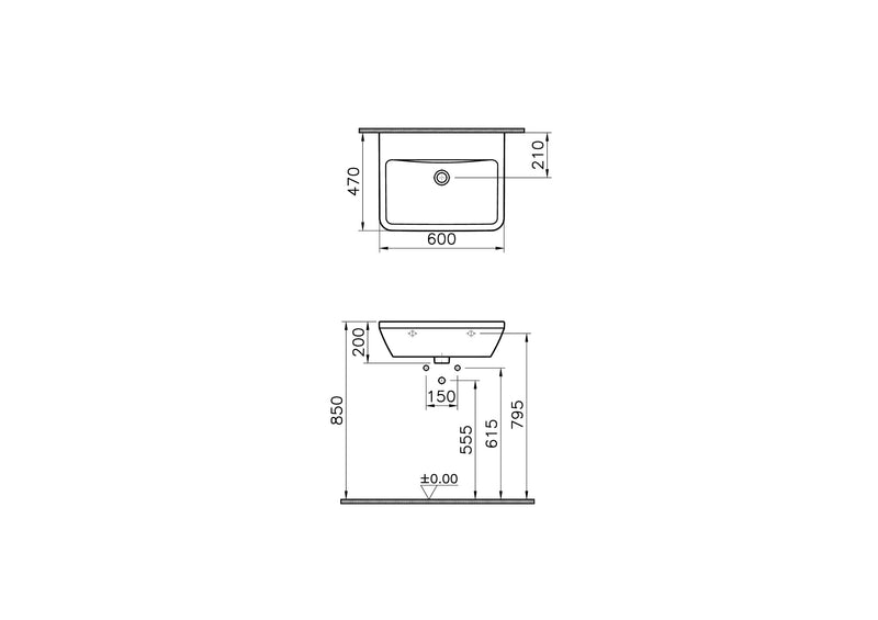 VitrA Integra Waschtisch 60 cm eckig Weiß Hochglanz VitrA