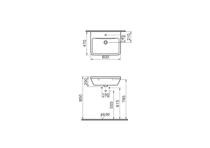 VitrA Integra Waschtisch 60 cm eckig Weiß Hochglanz VitrA