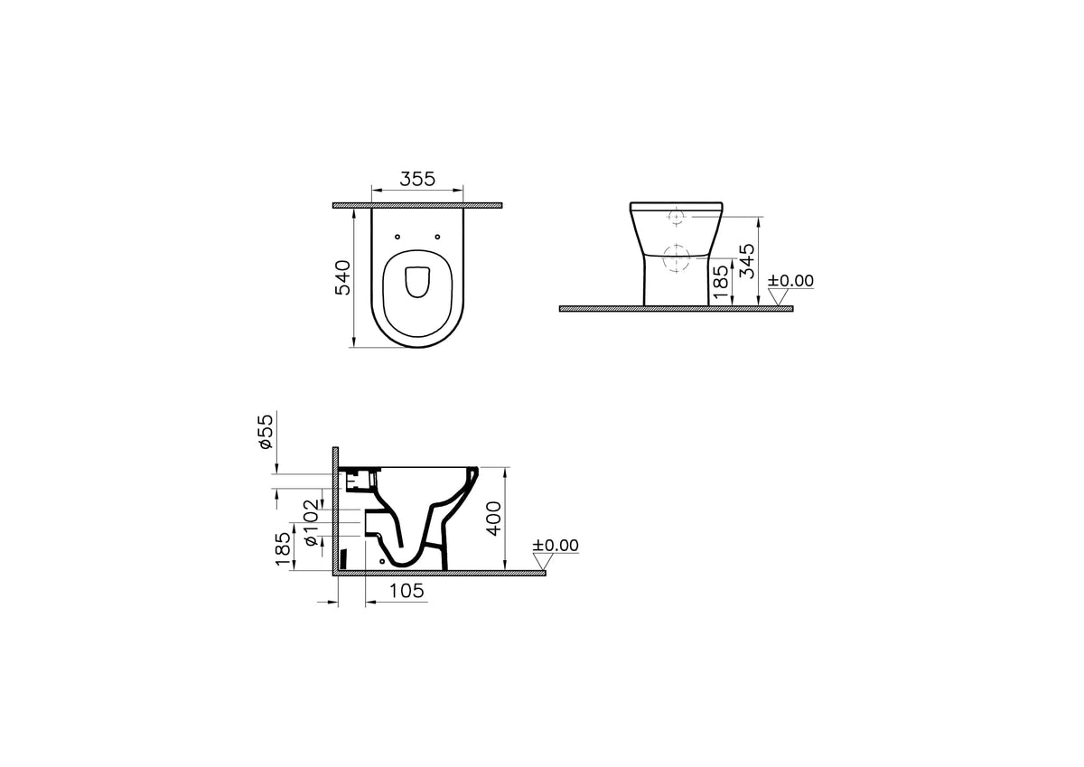 VitrA Integra Stand-WC VitrA Flush 2.0 Weiß Hochglanz mit VitrA Clean VitrA