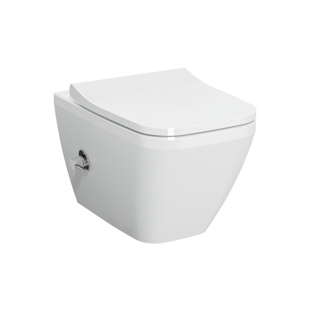 VitrA Integra Quadratisches Wand-WC Rim-ex, versteckte Montage, 55 cm Bidet mit Rohr, integriertem Wasserhahn, Unterputz-Bidet-Rohreingang, Weiß