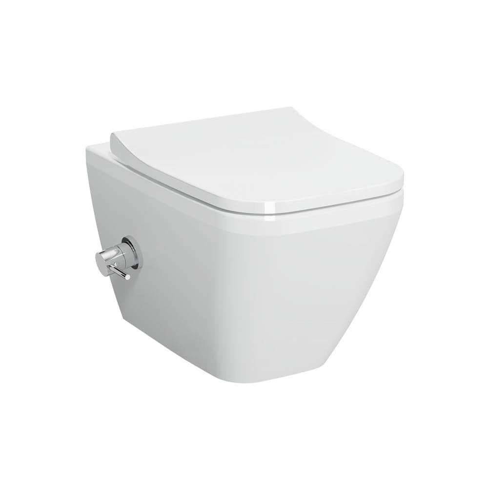 VitrA Integra Quadratisches Wand-WC Rim-ex, versteckte Montage, 55 cm Bidet mit Rohr, thermostatisch integriertem Wasserhahn, Unterputz Bidet-Rohreingang, Weiß