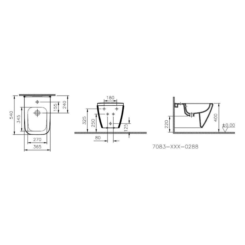 VitrA Integra Square Wand-Bidet ohne seitliche Löcher Weiß Hochglanz mit VitrA Clean VitrA