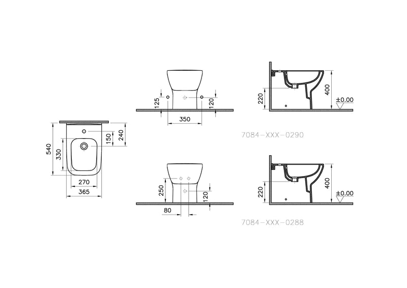 VitrA Integra Square Stand-Bidet ohne seitliche Löcher Weiß Hochglanz mit VitrA Clean VitrA