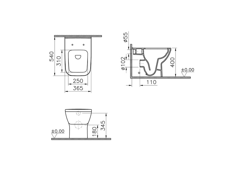 VitrA Integra Square Stand-WC VitrA Flush 2.0 Weiß Hochglanz VitrA