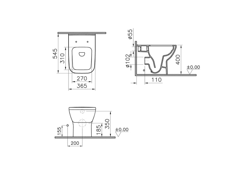 VitrA Integra Square Stand-WC VitrA Flush 2.0 Bidetfunktion Weiß Hochglanz VitrA