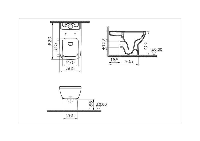 VitrA Integra Square Stand-WC-Kombination VitrA Flush 2.0 Back-To-Wall Weiß Hochglanz VitrA