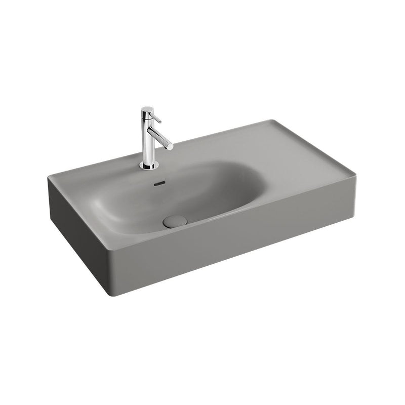 VitrA Equal Waschtisch 80 cm asymmetrisch mit Hahnlochbank mit Hahnloch mit Überlaufschlitz Steingrau Matt VitrA