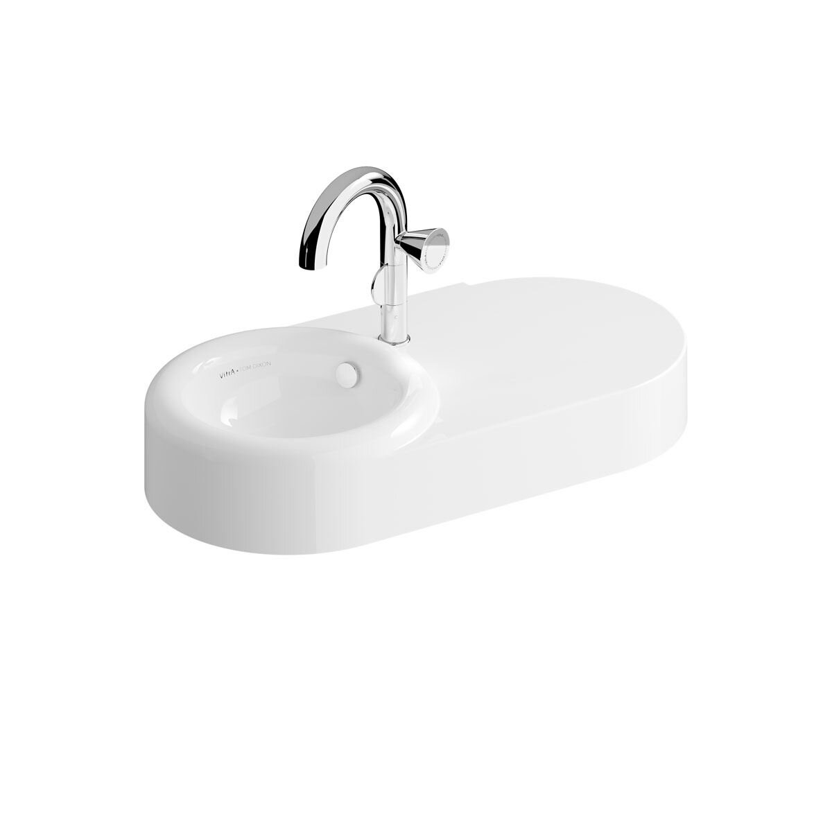 VitrA Liquid asymmetrischer Waschtisch 80 cm Becken links mit Hahnloch mit Überlaufloch Weiß Hochglanz mit VitrA Clean